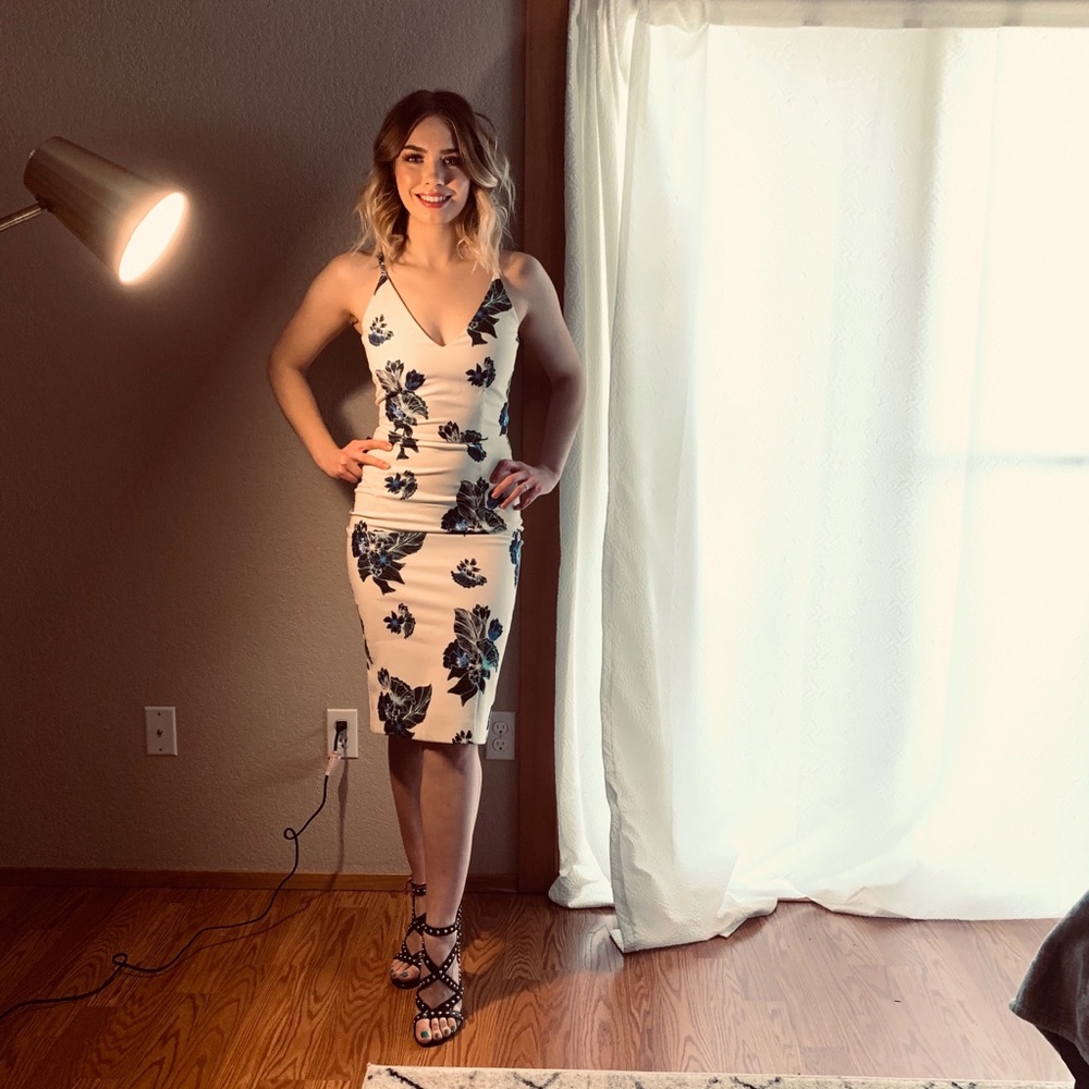 White and blue floral dress